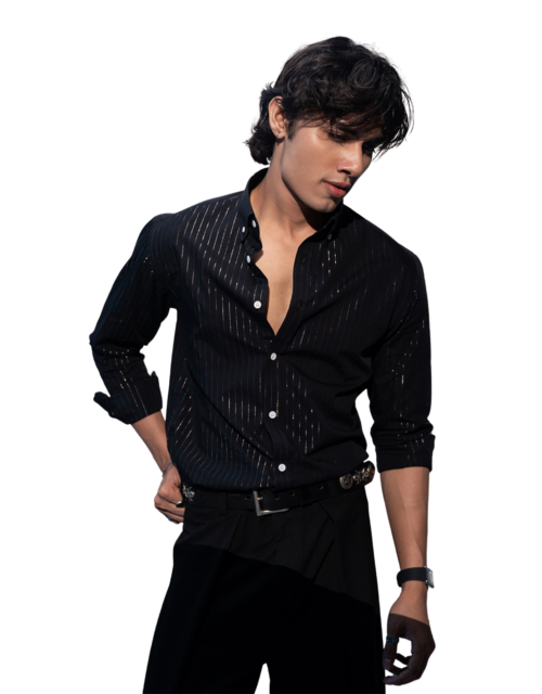 Kinank Midnight Black shimmer exclusive Stripe Shirt