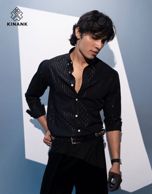 Kinank Midnight Black shimmer exclusive Stripe Shirt