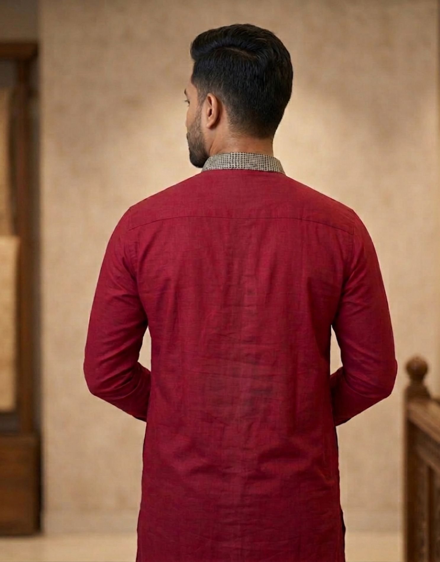 Maroon Cotton Panjabi by Kinank - Image 3
