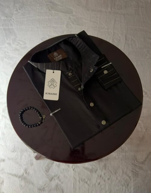 Black Cotton Panjabi by Kinank