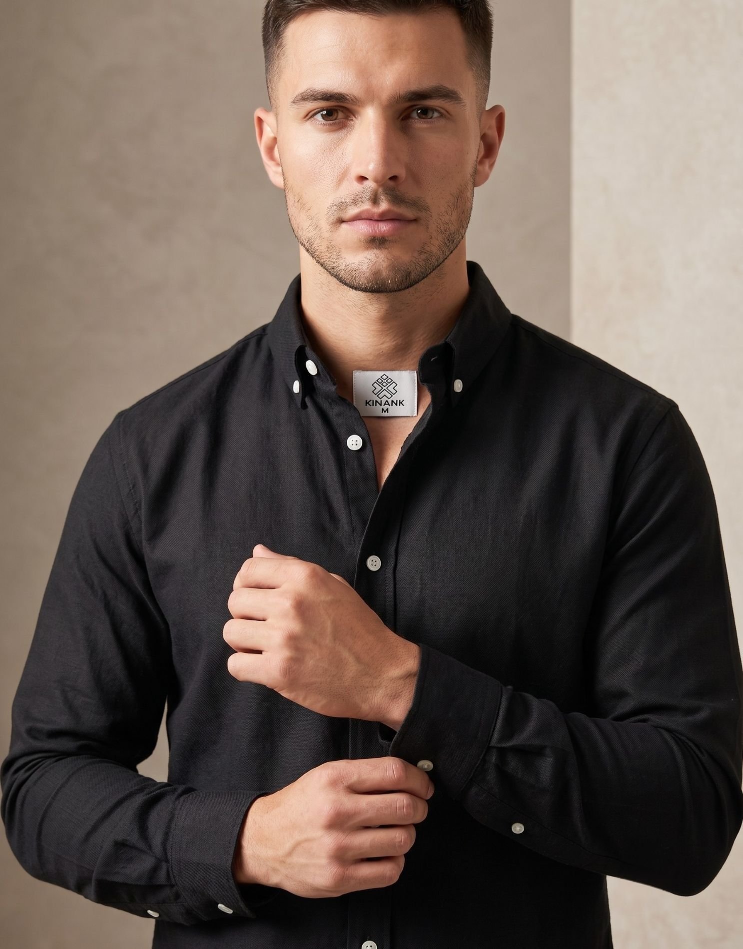 Premium Oxford Cotton Shirts for Men Black– Kinank - Image 3