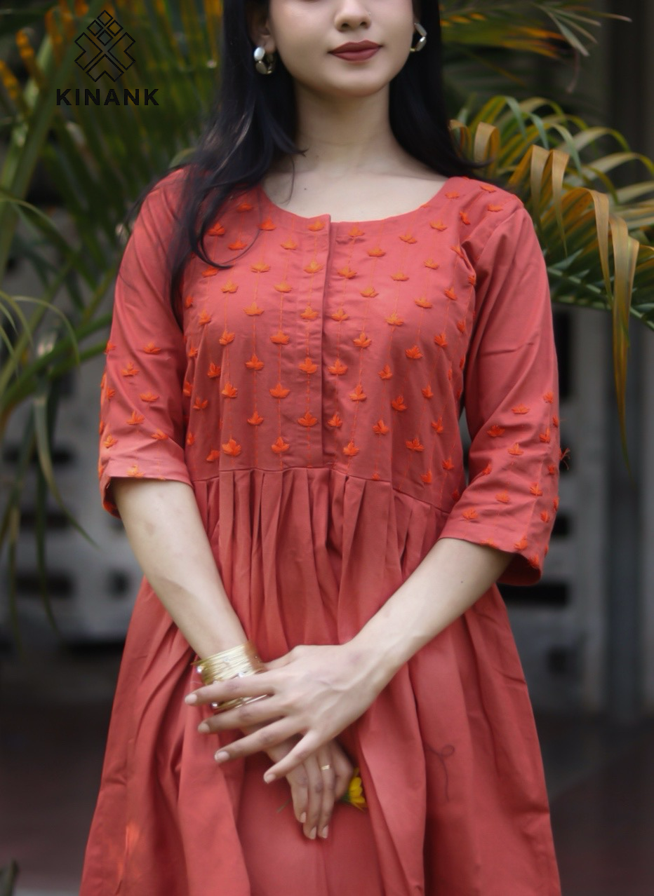 Kinank Embroidered Frock Orange - Image 3