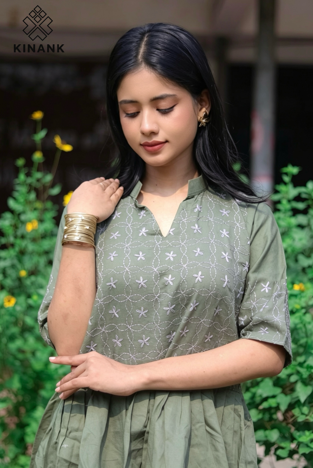 Kinank Embroidered Frock Green