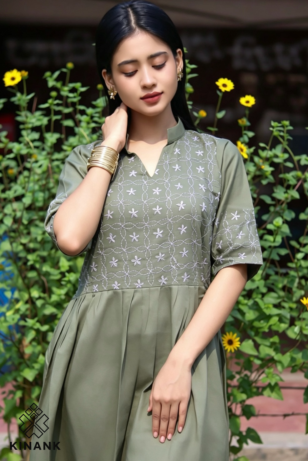 Kinank Embroidered Frock Green - Image 4
